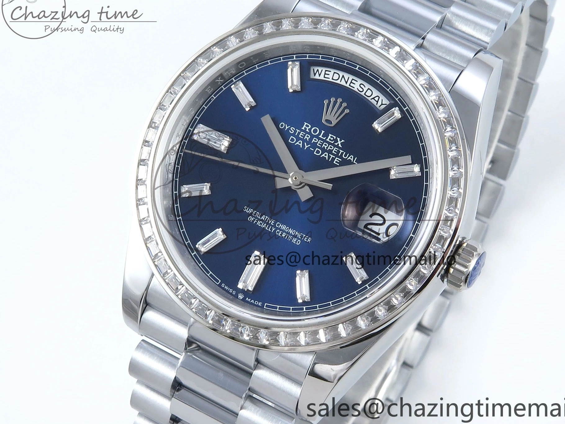 40 Blue Bezel Best 1:1 (Gain Weight) Diamonds Edition SS A2836 Crystal V5 DayDate Dial President Bracelet QF on 0310